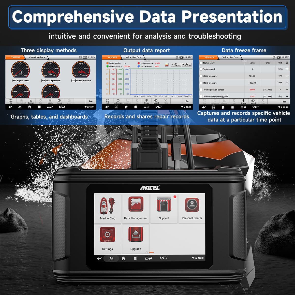 ANCEL MR500 Marine OBD2 Ferramenta de digitalização de diagnóstico